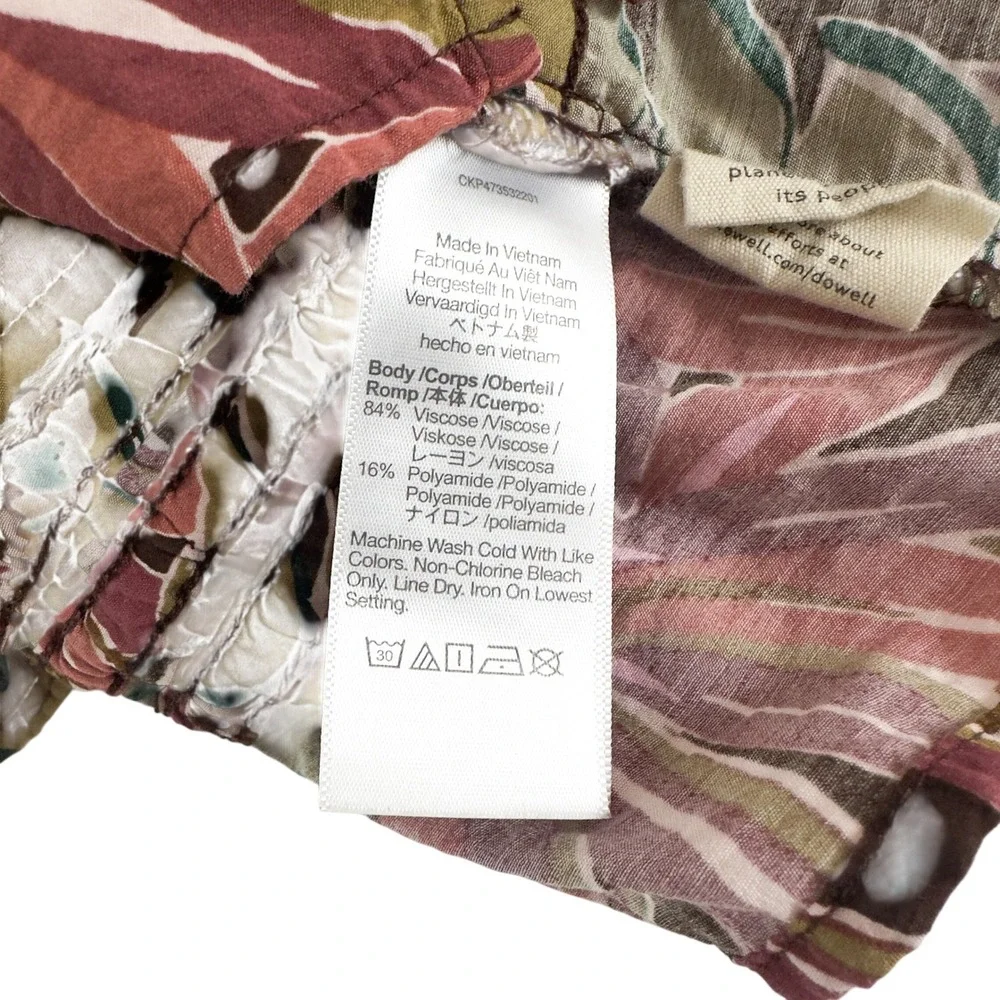Madewell Tropical Shirred Cap-Sleeve‎ Top in Brushstroke Monstera Top - Size M